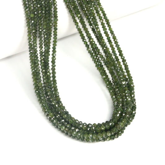 Green Diamond 1.8mm – 3mm Hand Faceted Rondelles Bead Strand