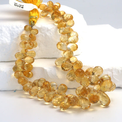 Yellow Citrine 9x5mm Faceted Teardrop Briolettes