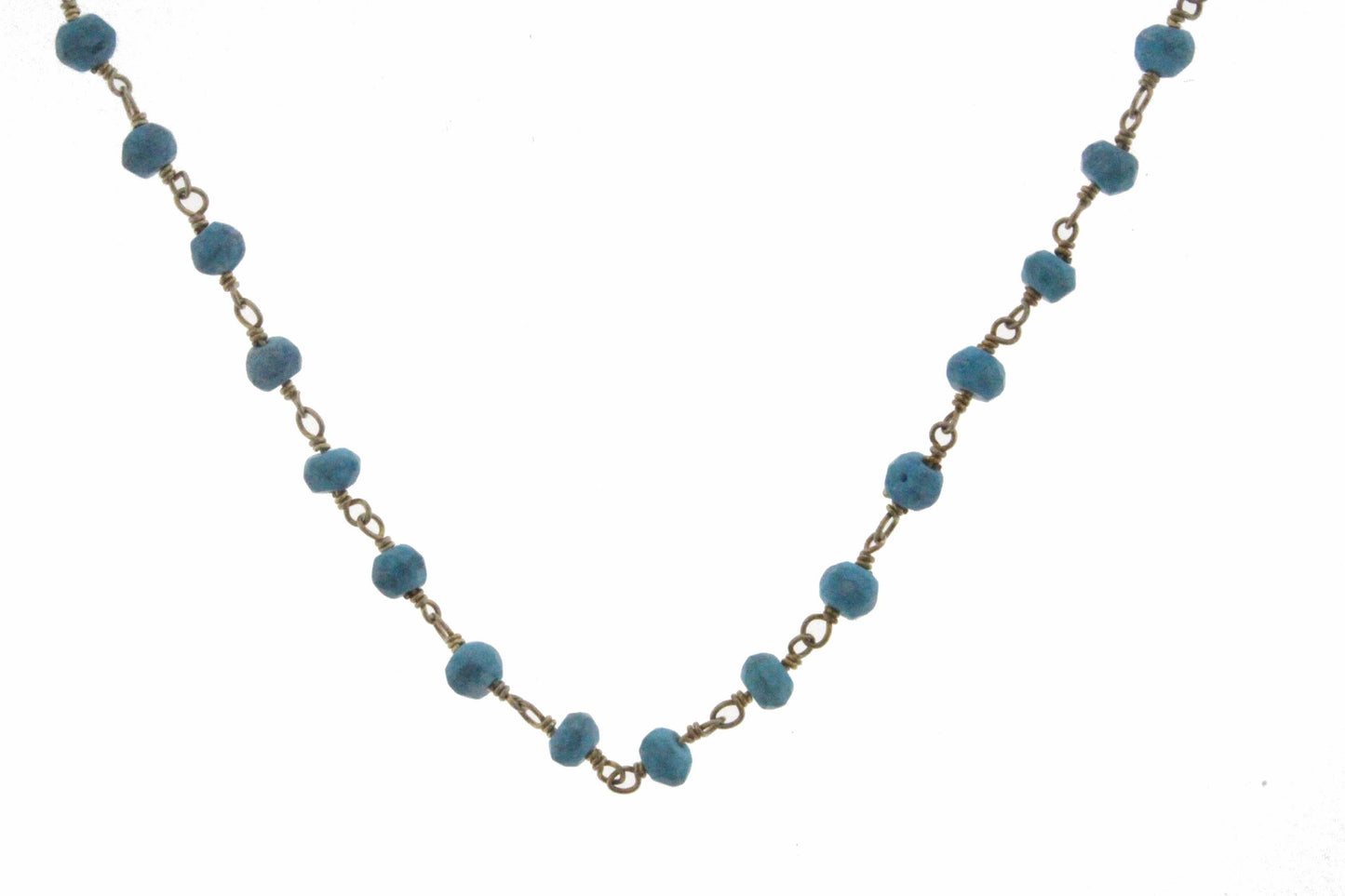 Blue Turquoise (R) 4mm Faceted Rondelles Rosary Chain Sterling Silver with Gold Plating Wire Wrap Chain by the Foot