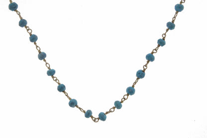 Blue Turquoise (R) 4mm Faceted Rondelles Rosary Chain Sterling Silver with Gold Plating Wire Wrap Chain by the Foot