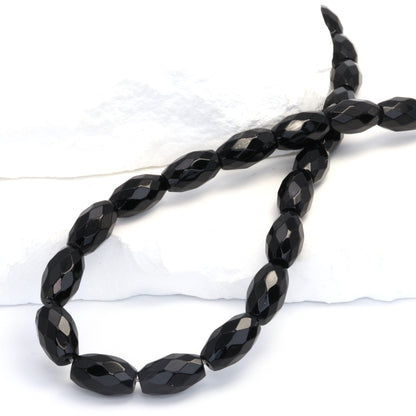 Black Onyx 14x8mm Faceted Ovals Bead Strand