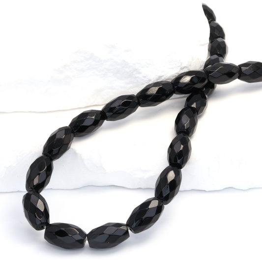 Black Onyx 14x8mm Faceted Ovals Bead Strand