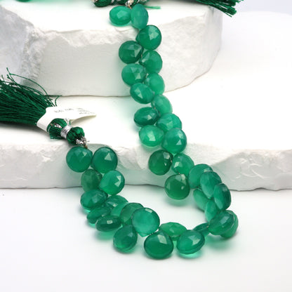 Green Onyx 10mm Faceted Heart Shaped Briolettes
