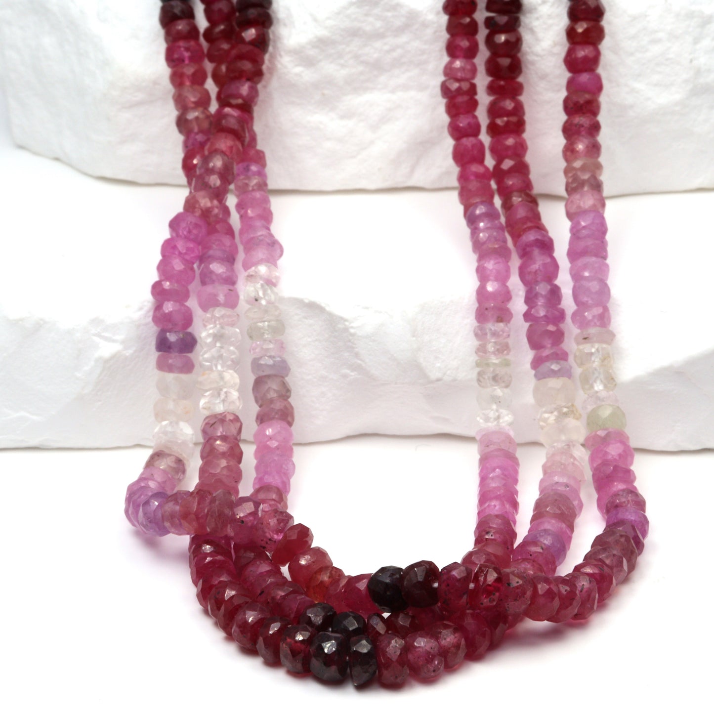 Ombre Red and Pink Ruby 3.5mm - 4.5mm Hand Faceted Rondelles Bead Strand