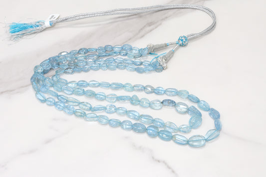 Blue Aquamarine 9x7mm - 11x9mm Smooth Nuggets 2 Strand Bead Necklace