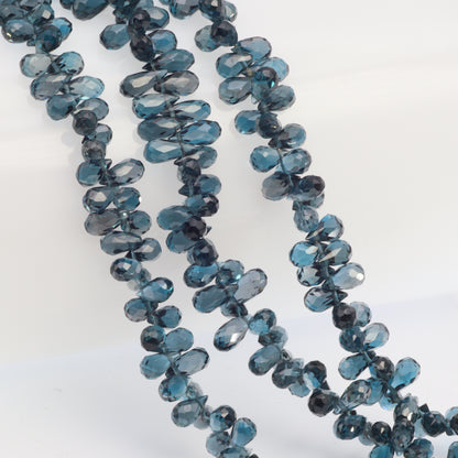 AA London Blue Topaz 4x6mm Faceted Teardrop Briolettes Bead Strand