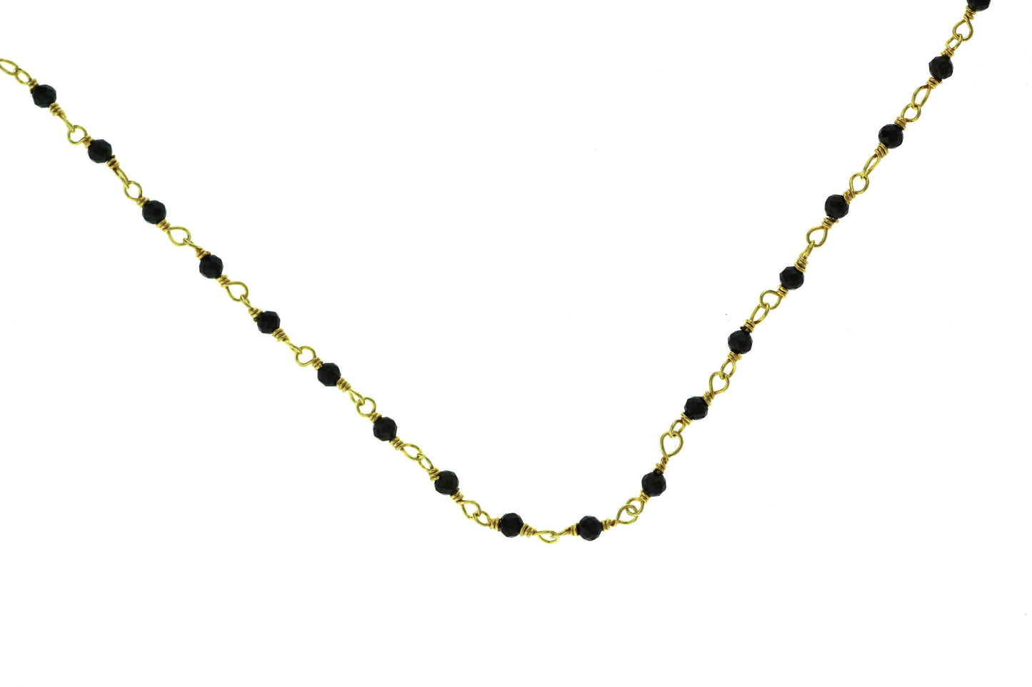Black Spinel 2.5mm Faceted Rounds Rosary Chain Sterling Silver with Gold Plating Wire Wrap Chain by the Foot