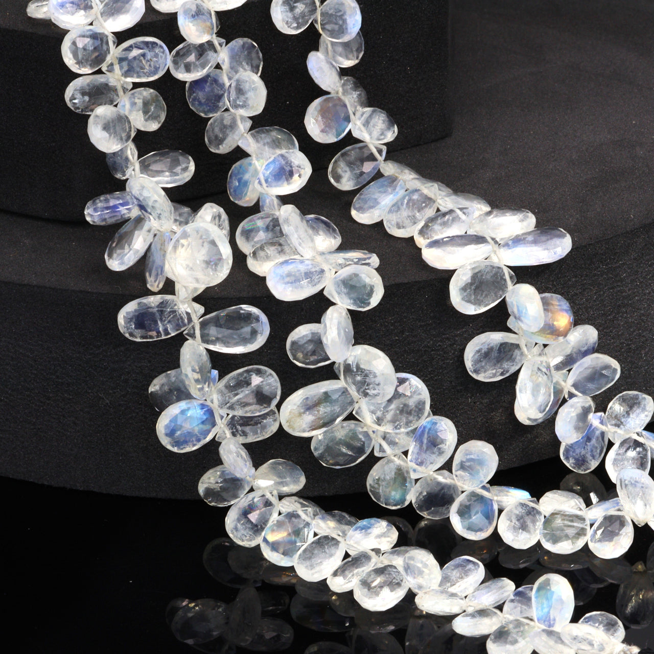 AA Blue Rainbow Moonstone 9x6mm Faceted Pear Shaped Briolettes