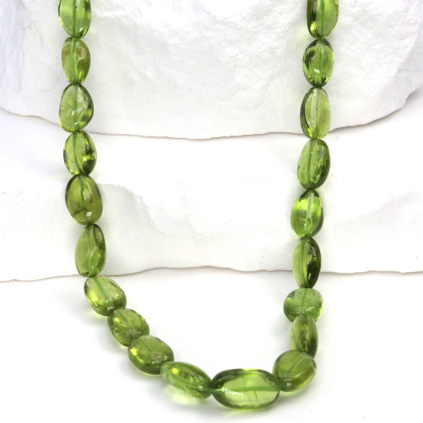 AA Green Peridot 8x6mm - 10x7mm Smooth Nuggets Bead Strand