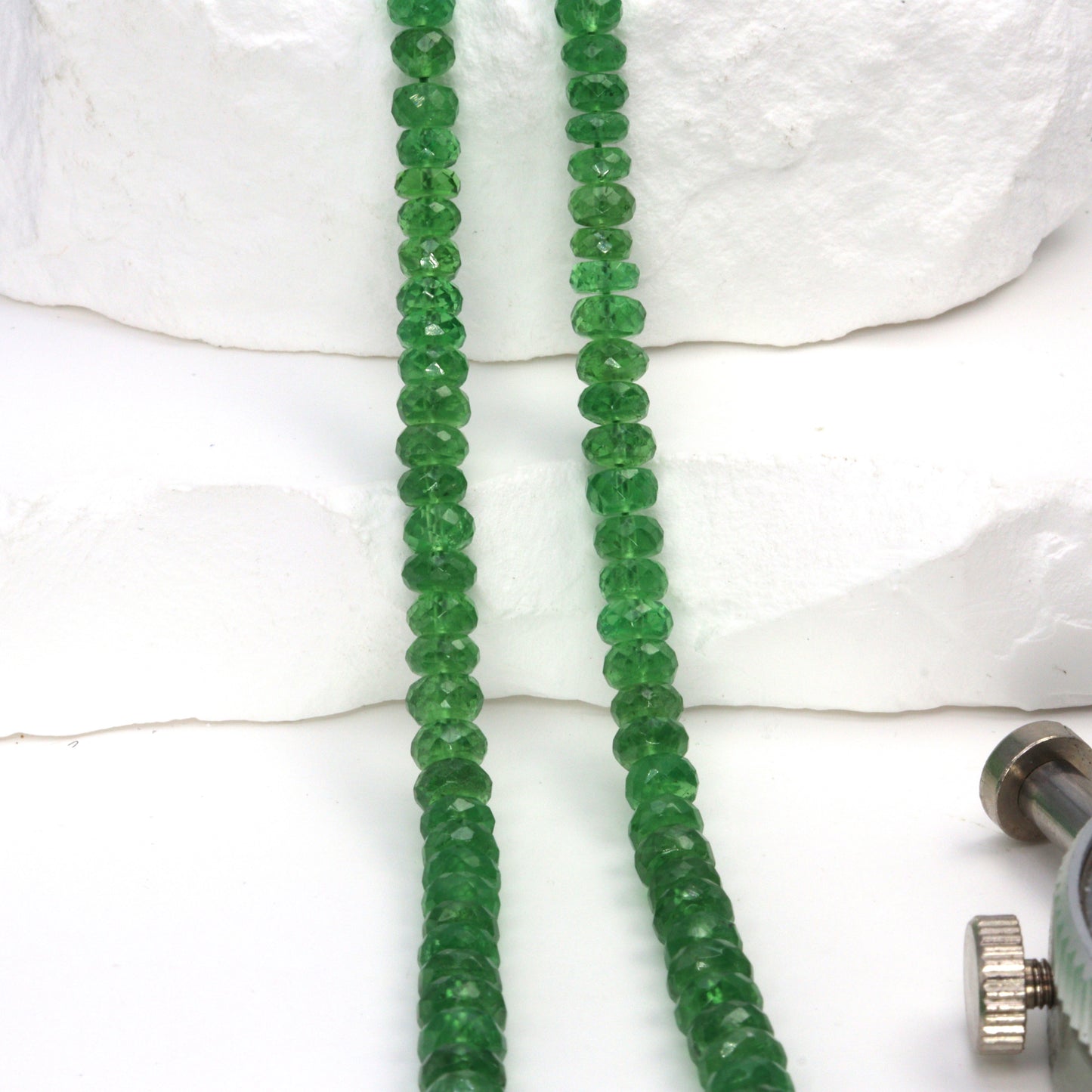 Green Tsavorite 4mm Hand Faceted Rondelles Bead Strand