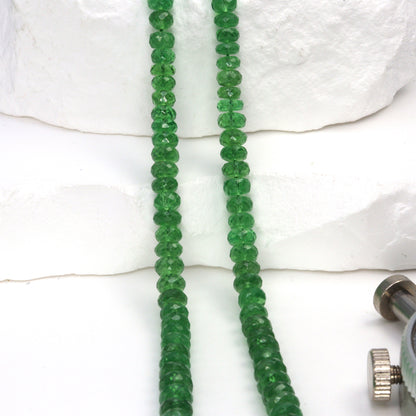 Green Tsavorite 4mm Hand Faceted Rondelles Bead Strand