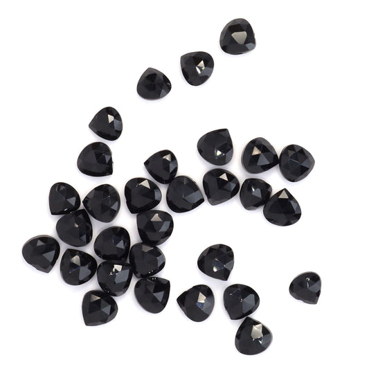 Black Spinel 5mm Faceted Heart Shaped Briolettes Loose Beads