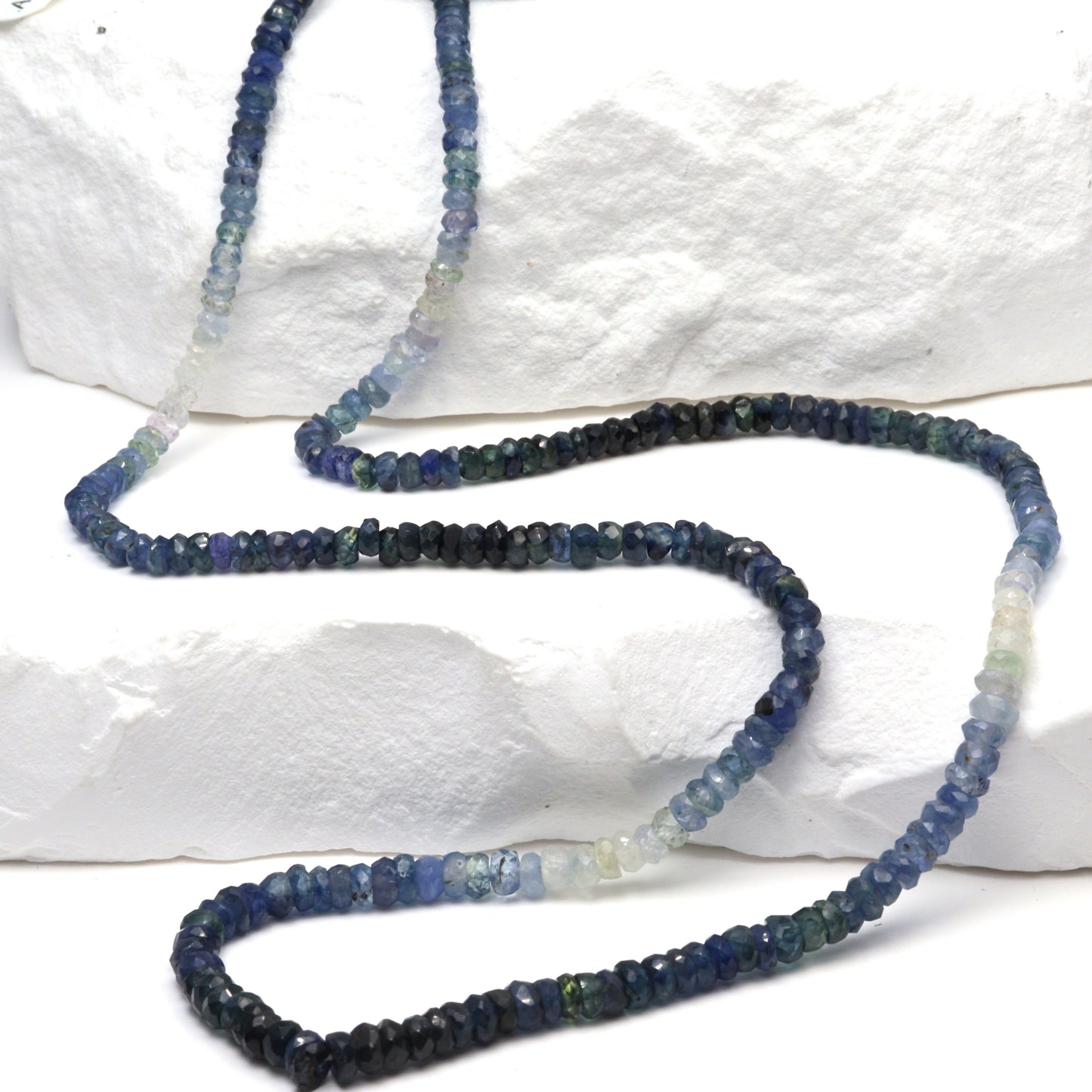 Ombre Blue and White Sapphire 3mm Hand Faceted Rondelles Bead Strand