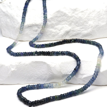 Ombre Blue and White Sapphire 3mm Hand Faceted Rondelles Bead Strand