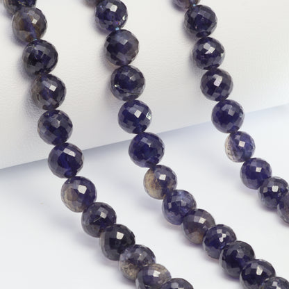 Blue Iolite 8mm Faceted Rounds Bead Strand