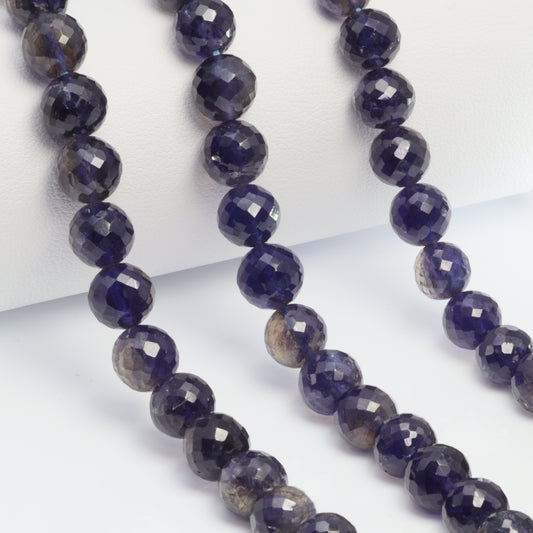 Blue Iolite 8mm Faceted Rounds Bead Strand