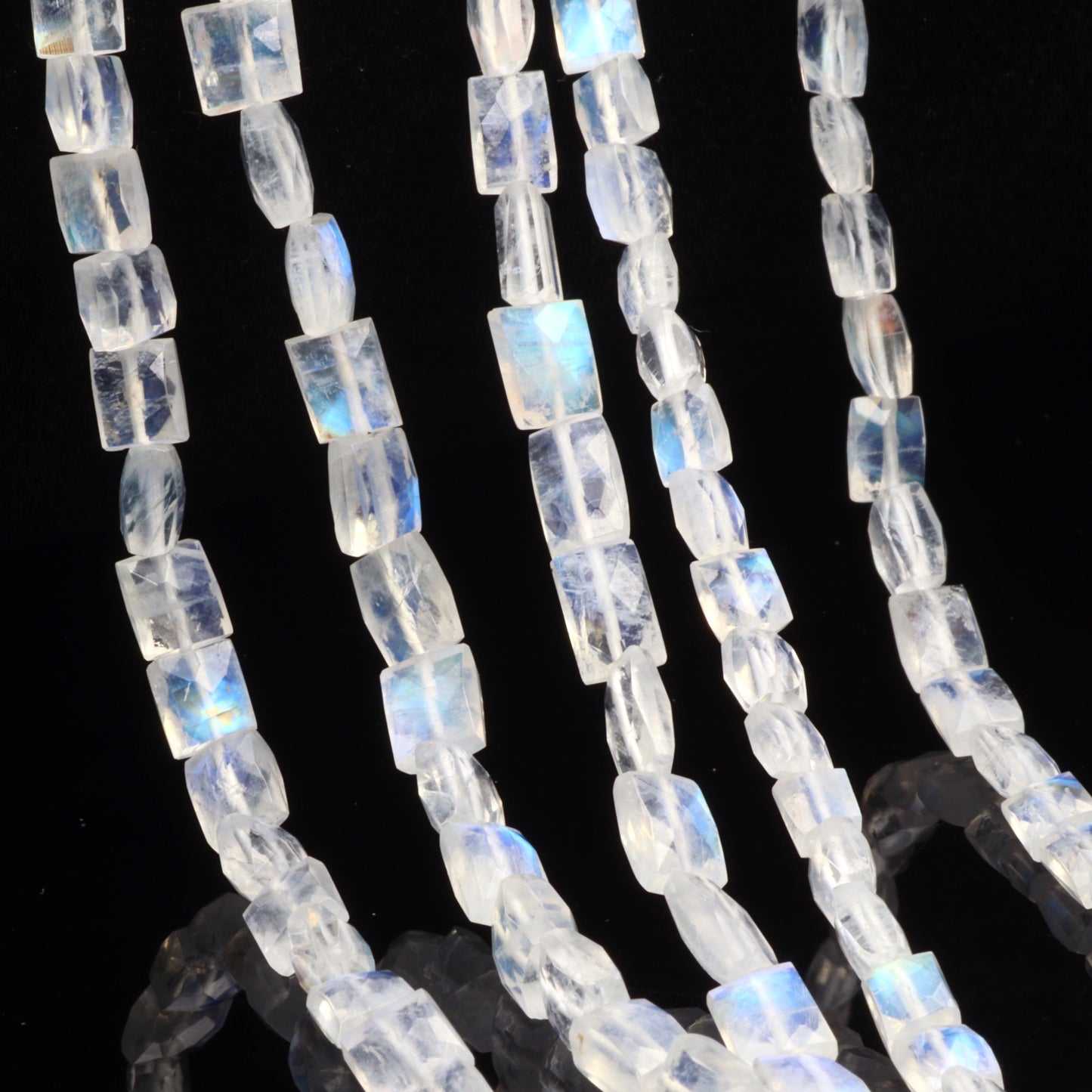 AA Blue Rainbow Moonstone 5x4mm Faceted Cushions