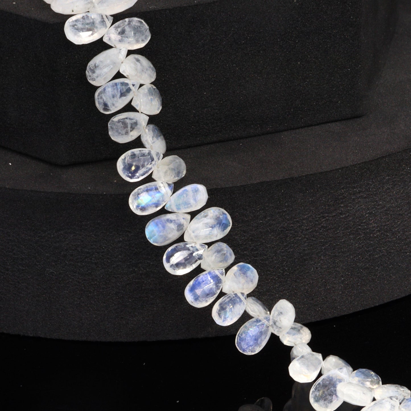 Blue Rainbow Moonstone 9x5mm Faceted Pear Shaped Briolettes Bead Strand