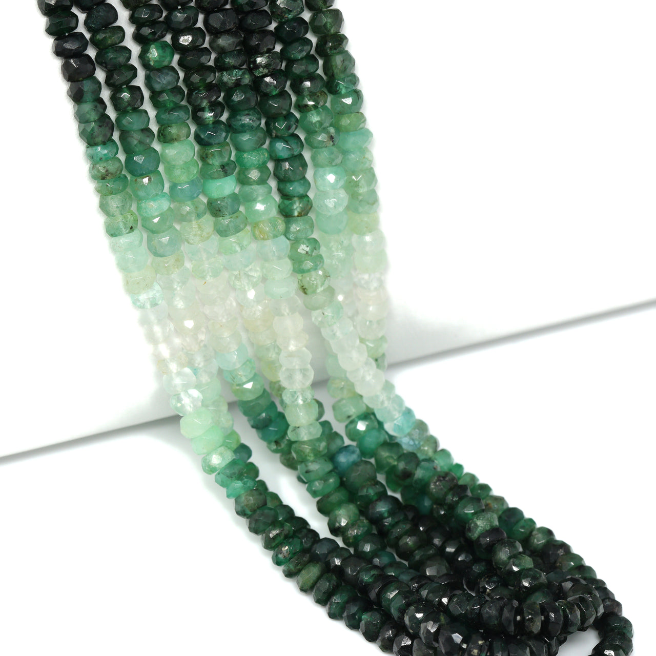 Ombre Green and White Emerald 4mm Hand Faceted Rondelles Bead Strand