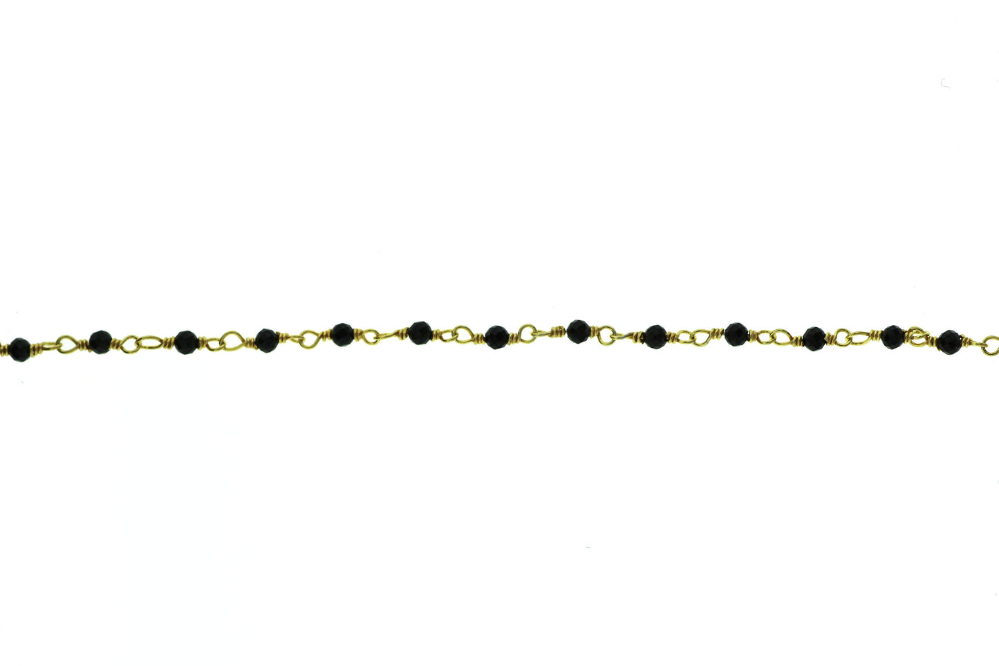 Black Spinel 2.5mm Faceted Rounds Rosary Chain Sterling Silver with Gold Plating Wire Wrap Chain by the Foot