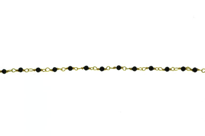 Black Spinel 2.5mm Faceted Rounds Rosary Chain Sterling Silver with Gold Plating Wire Wrap Chain by the Foot