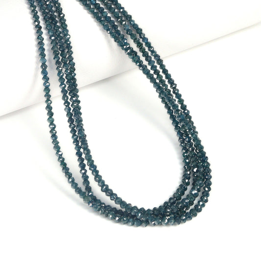 Blue Diamond 1.7mm – 2.4mm Hand Faceted Rondelles Bead Strand
