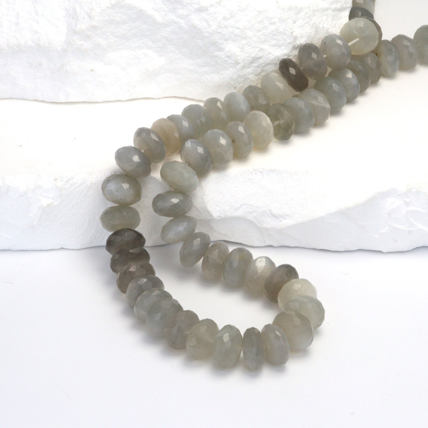 Ombre Gray Moonstone 8mm Faceted Rondelles