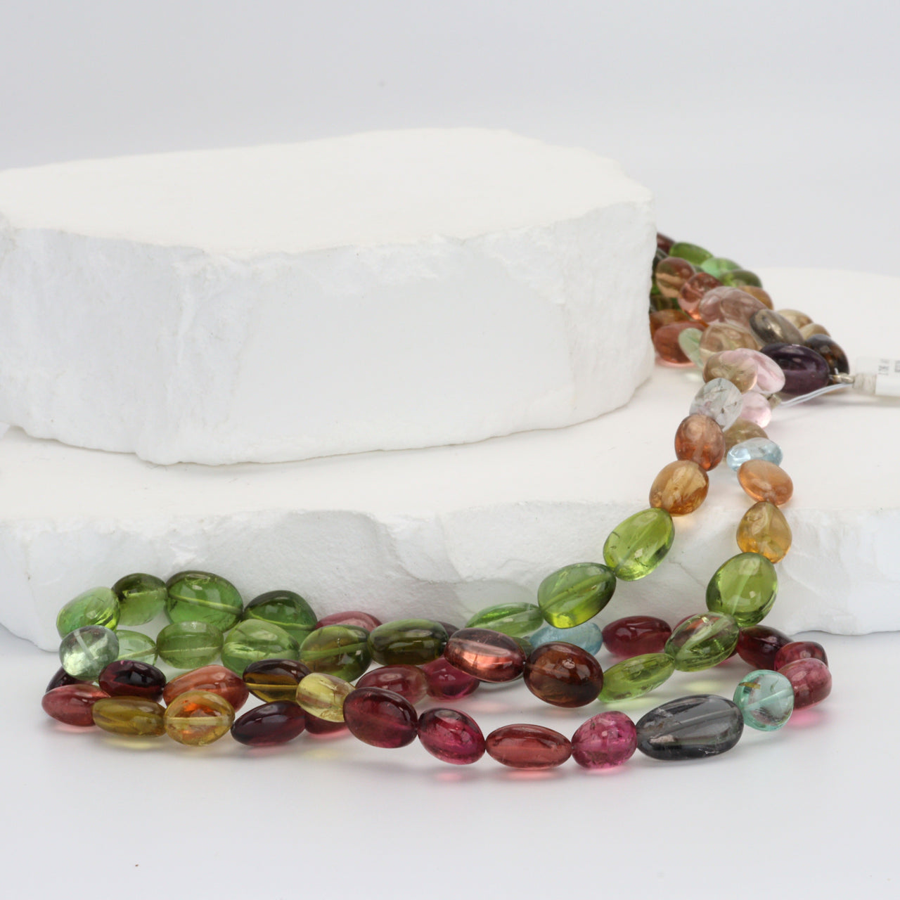 Watermelon Tourmaline 8x5mm - 9x6mm Smooth Ovals Bead Strand