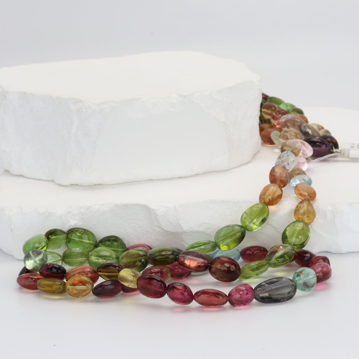 Watermelon Tourmaline 8x5mm - 9x6mm Smooth Ovals Bead Strand