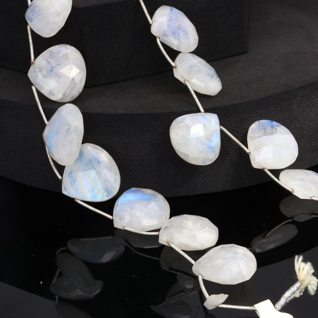Blue Rainbow Moonstone 20mm Faceted Heart Shaped Briolettes