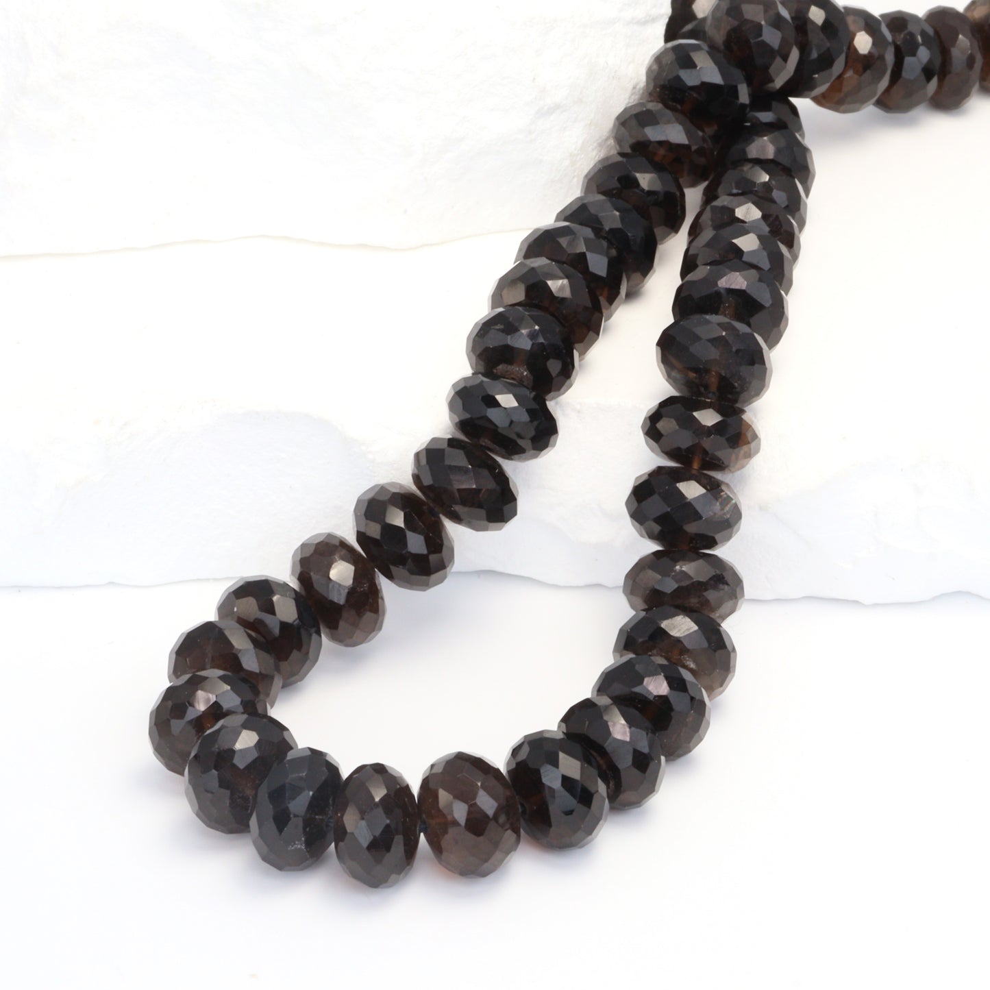 Dark Smoky Quartz 10mm Faceted Rondelles Bead Strand