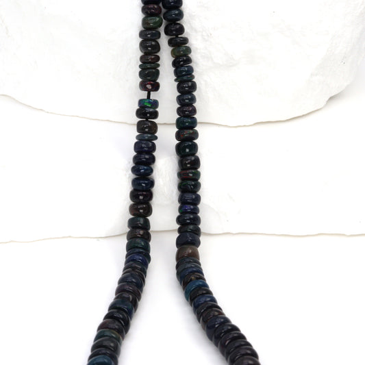 Black Ethiopian Opal 4mm Smooth Rondelles Bead Strand