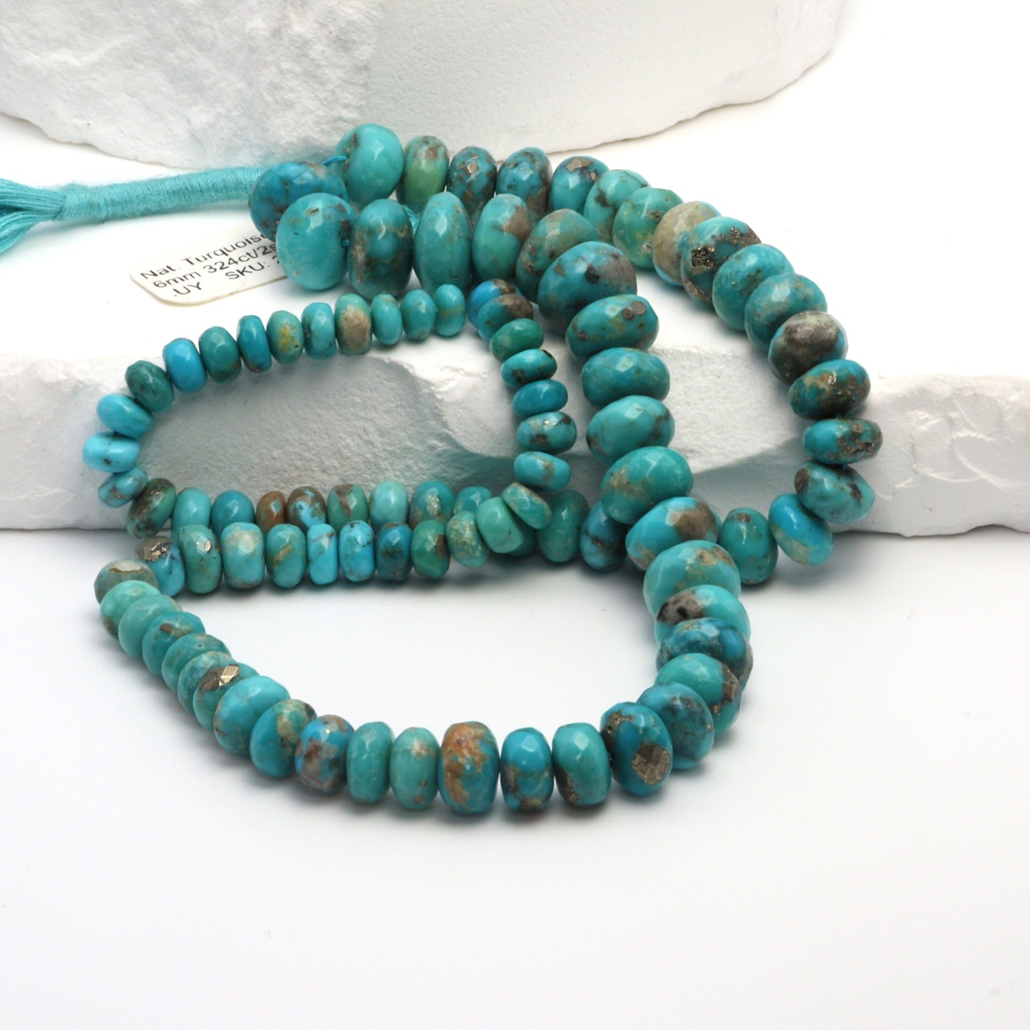 Natural Blue and Black Turquoise 6mm Faceted Rondelles