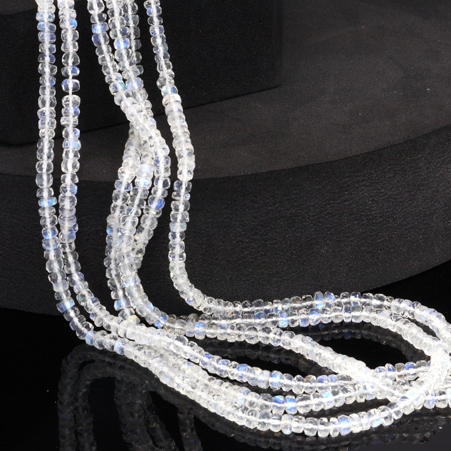 AAA Blue Rainbow Moonstone 3.5mm Hand Faceted Rondelles Bead Strand