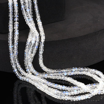 AAA Blue Rainbow Moonstone 3.5mm Hand Faceted Rondelles Bead Strand
