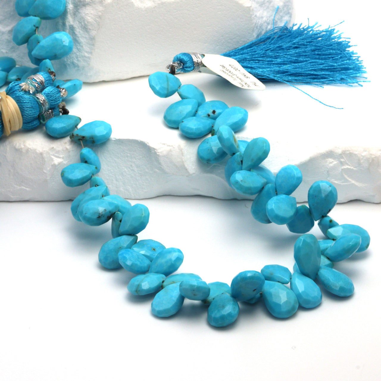 Natural Blue Turquoise 10x7mm Faceted Pear Shaped Briolettes Bead Strand