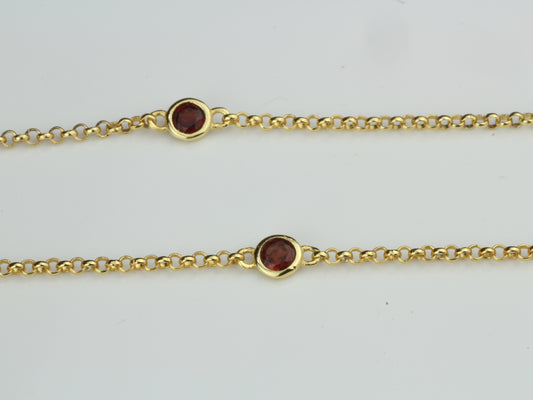 By the Yard Station Necklace with Floating Bezel Red Garnet Sterling Silver with Gold Plating 18 inch