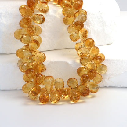 Yellow Citrine 9x6mm Faceted Teardrop Briolettes