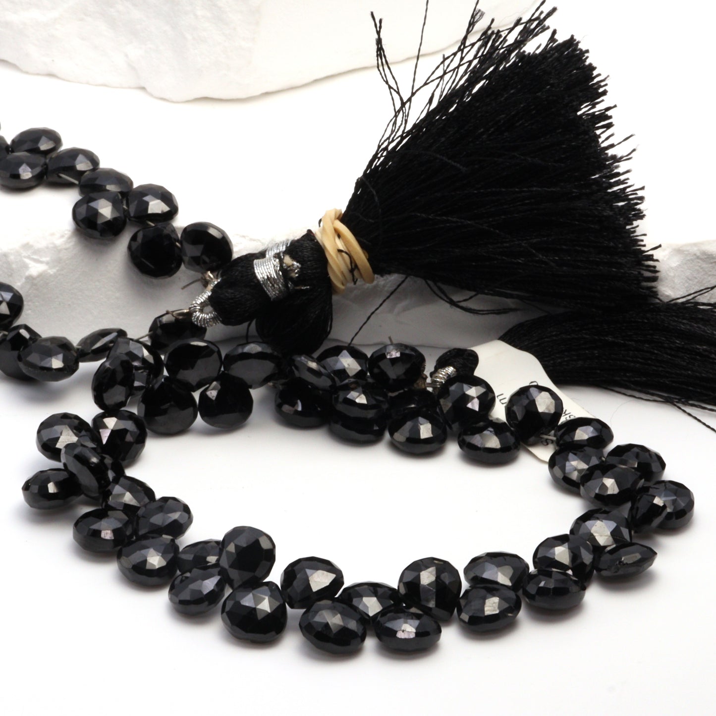 Black Spinel 8mm Faceted Heart Shaped Briolettes Bead Strand