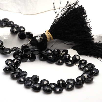 Black Spinel 8mm Faceted Heart Shaped Briolettes Bead Strand
