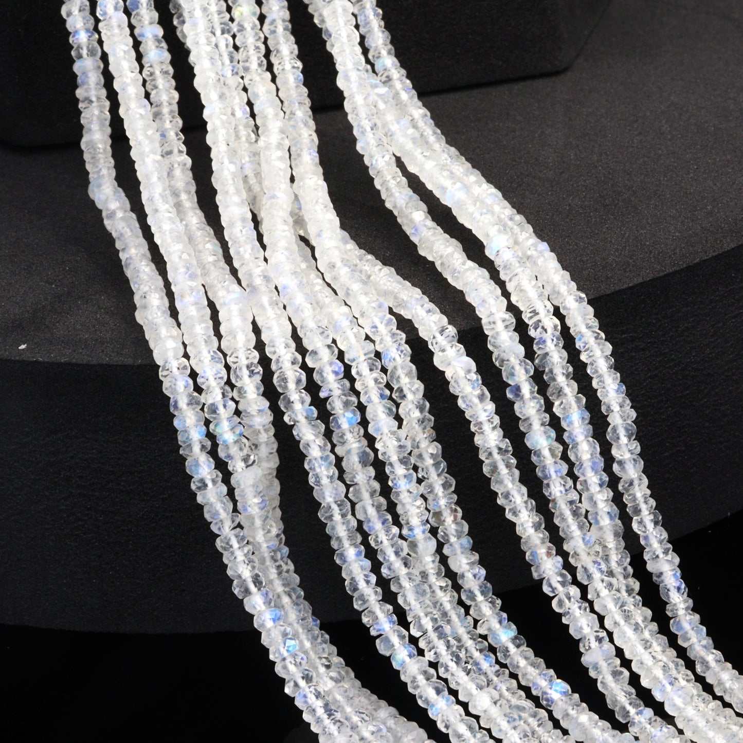 AA Blue Rainbow Moonstone 3mm Hand Faceted Rondelles Bead Strand