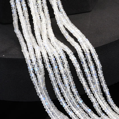 AA Blue Rainbow Moonstone 3mm Hand Faceted Rondelles Bead Strand