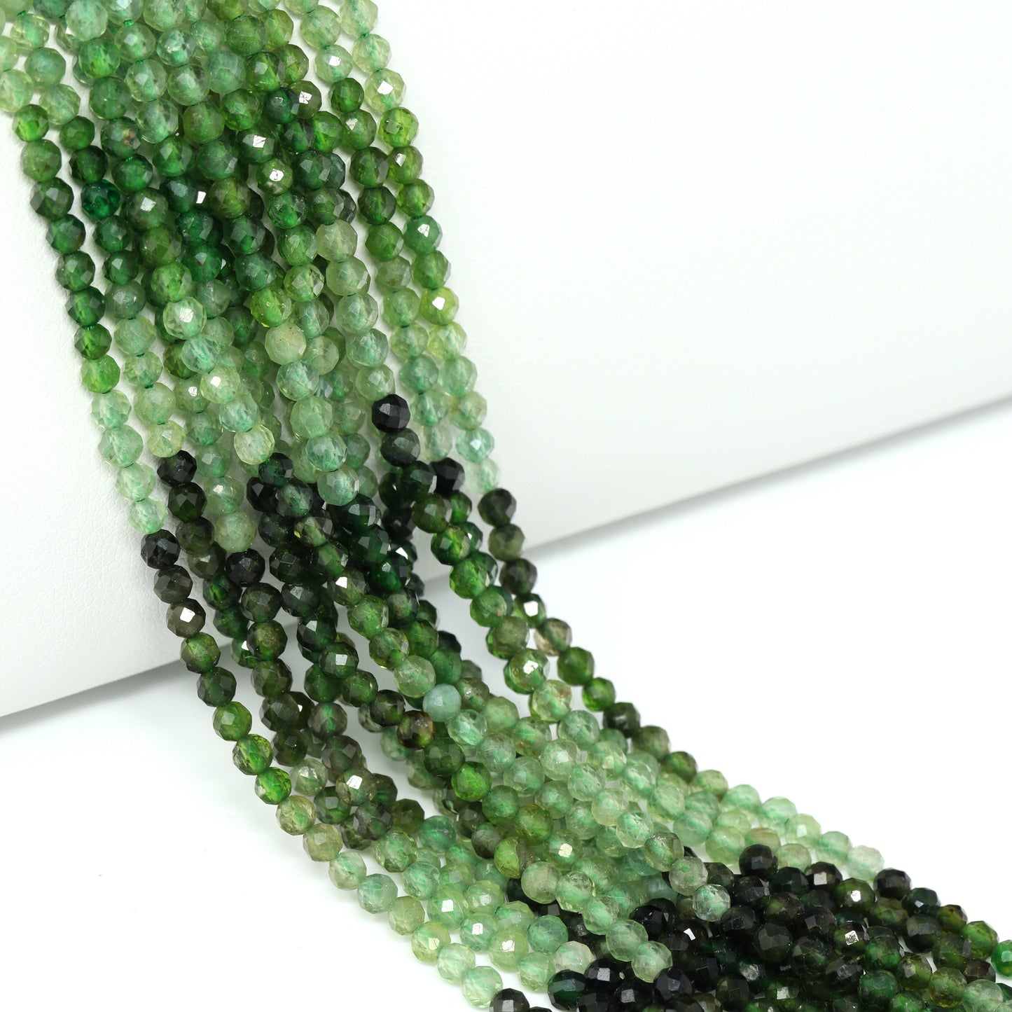 Ombre Green Tourmaline 3mm Faceted Rounds Bead Strand