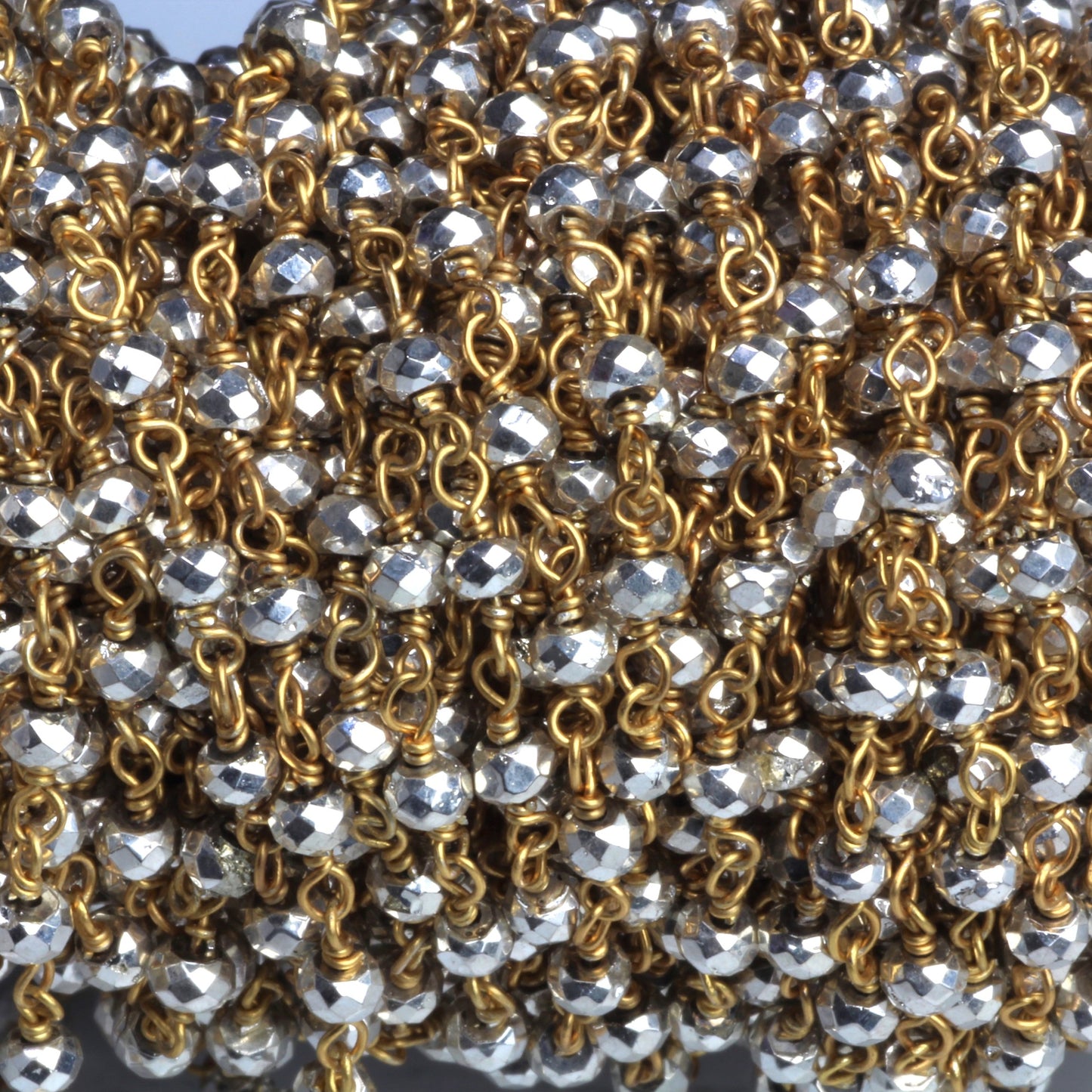 Silver Plated Pyrite 3mm Faceted Rondelles Rosary Chain Sterling Silver with Gold Plating Wire Wrap Chain by the Foot