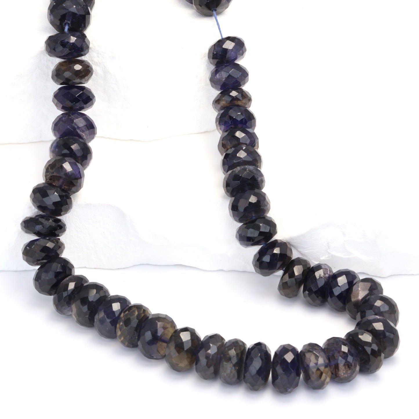 Blue Iolite 10mm Faceted Rondelles Bead Strand
