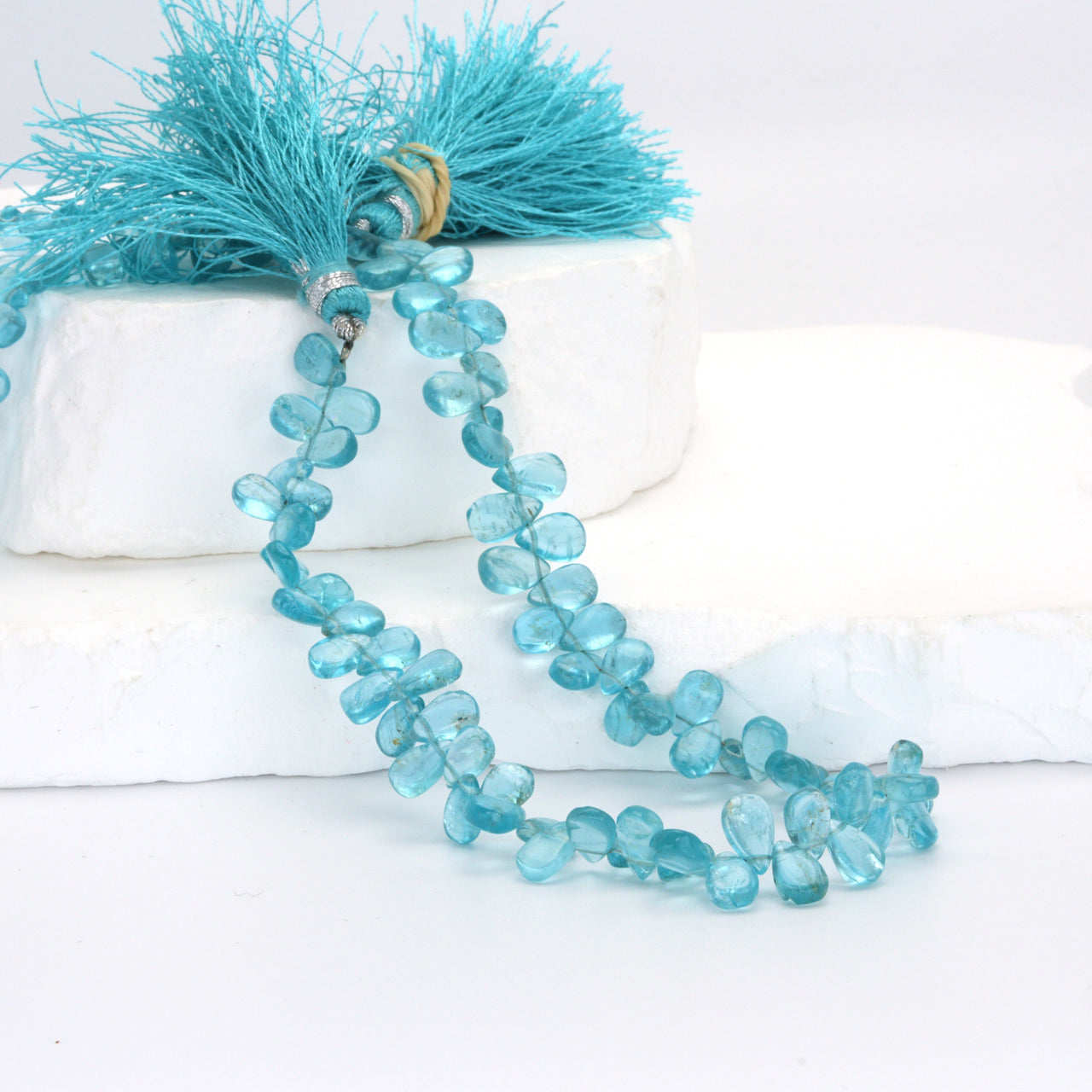 Sea Blue Apatite 7x4mm Smooth Pear Shaped Briolettes