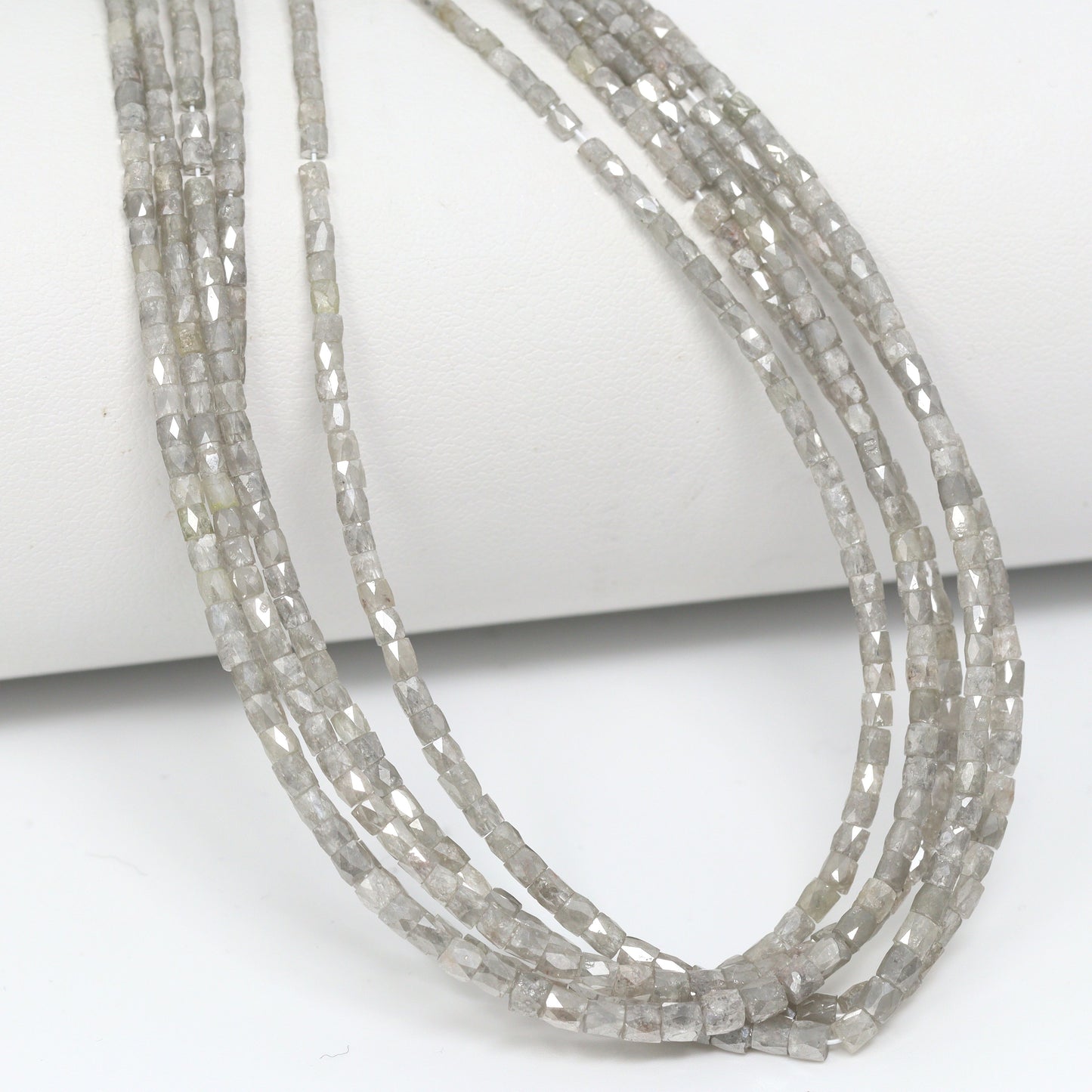 Gray Diamond 1.5mm – 2mm Hand Faceted Tubes Bead Strand