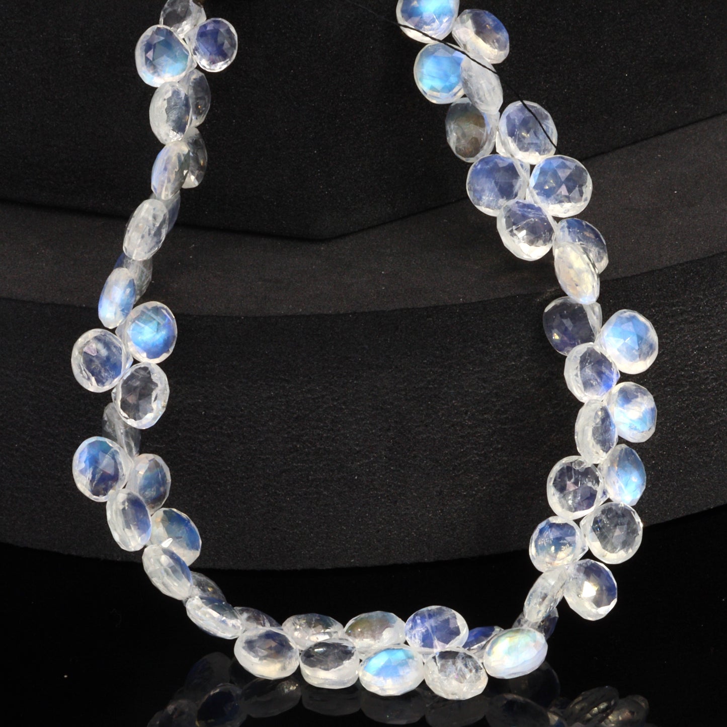 AAA Blue Rainbow Moonstone 7mm Faceted Heart Shaped Briolettes Bead Strand