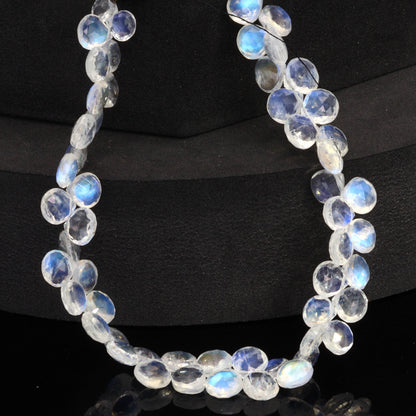 AAA Blue Rainbow Moonstone 7mm Faceted Heart Shaped Briolettes Bead Strand