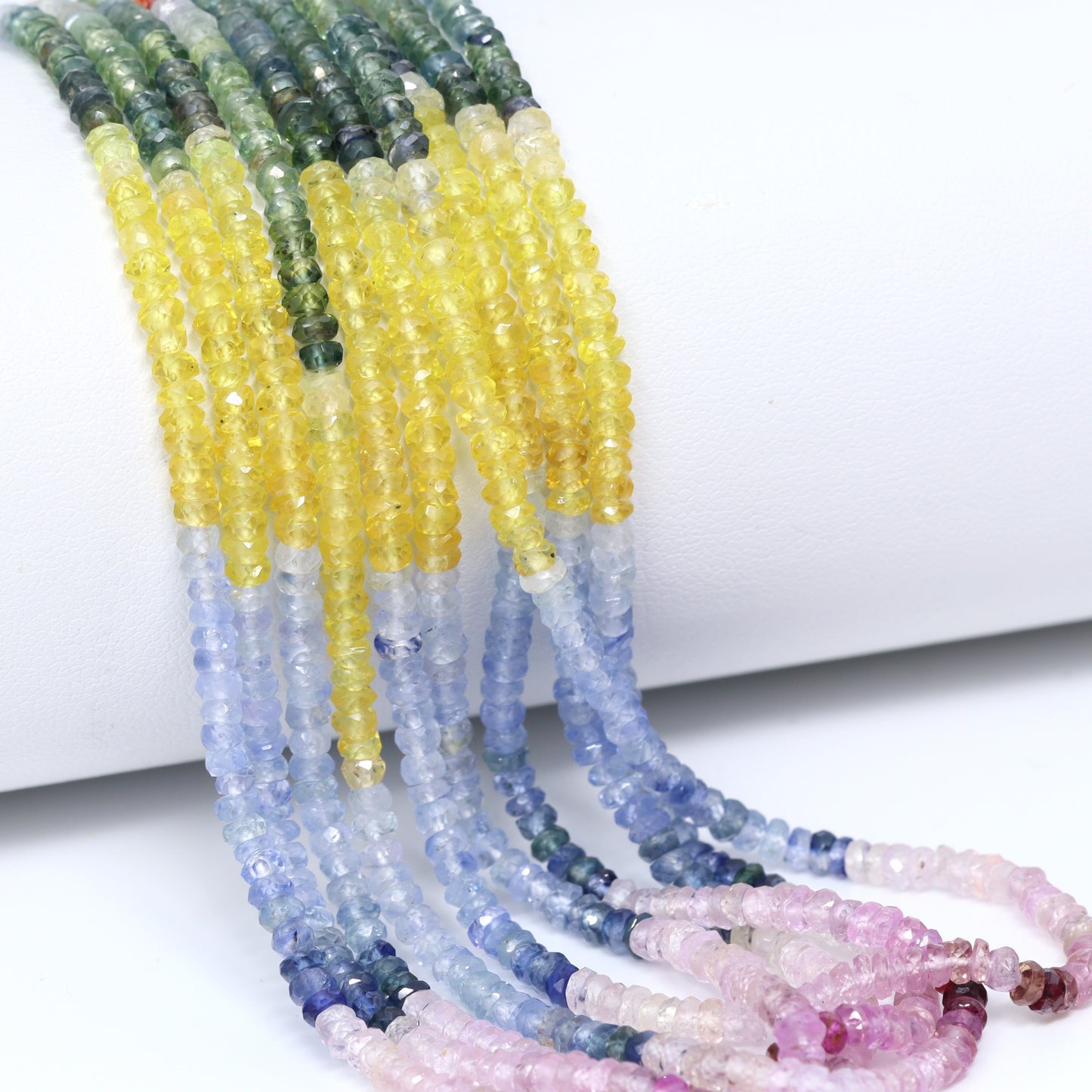 Multi Sapphire 3mm Hand Faceted Rondelles Bead Strand